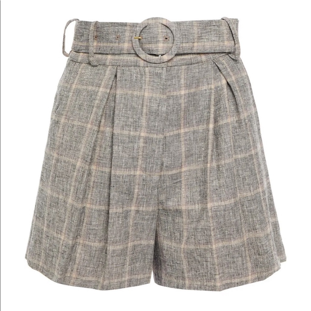 Sandro Beya High Waisted Plaid Belted Shorts